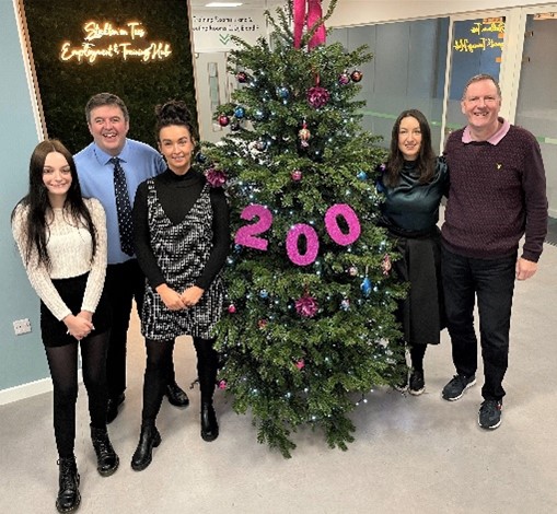 the hub team celebrating 200 people into jobs Dec 2022